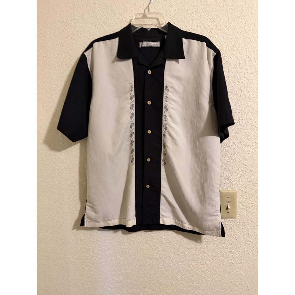 Monte Carlo Mens Bowling Shirt Medium Embroidered Lounge Vintage Retro